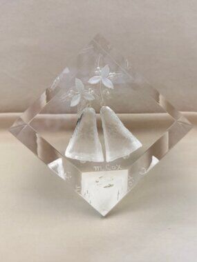 Vintage Carved Acrylic Block Paperweight